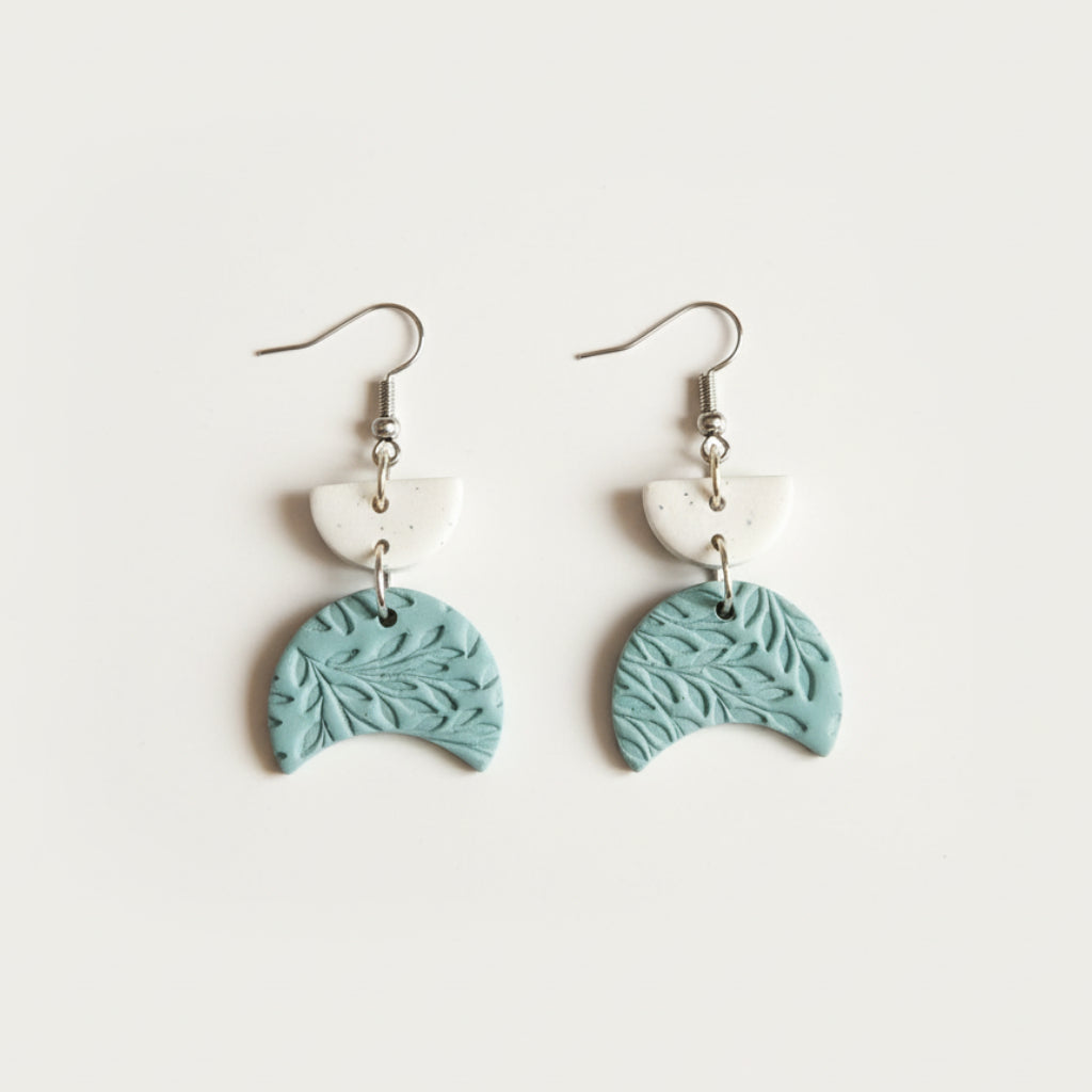 Dusky Blue Texture Crescent Earrings