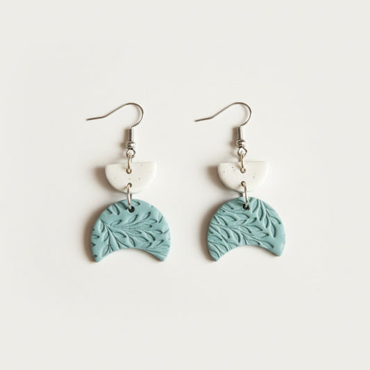 Dusky Blue Texture Crescent Earrings