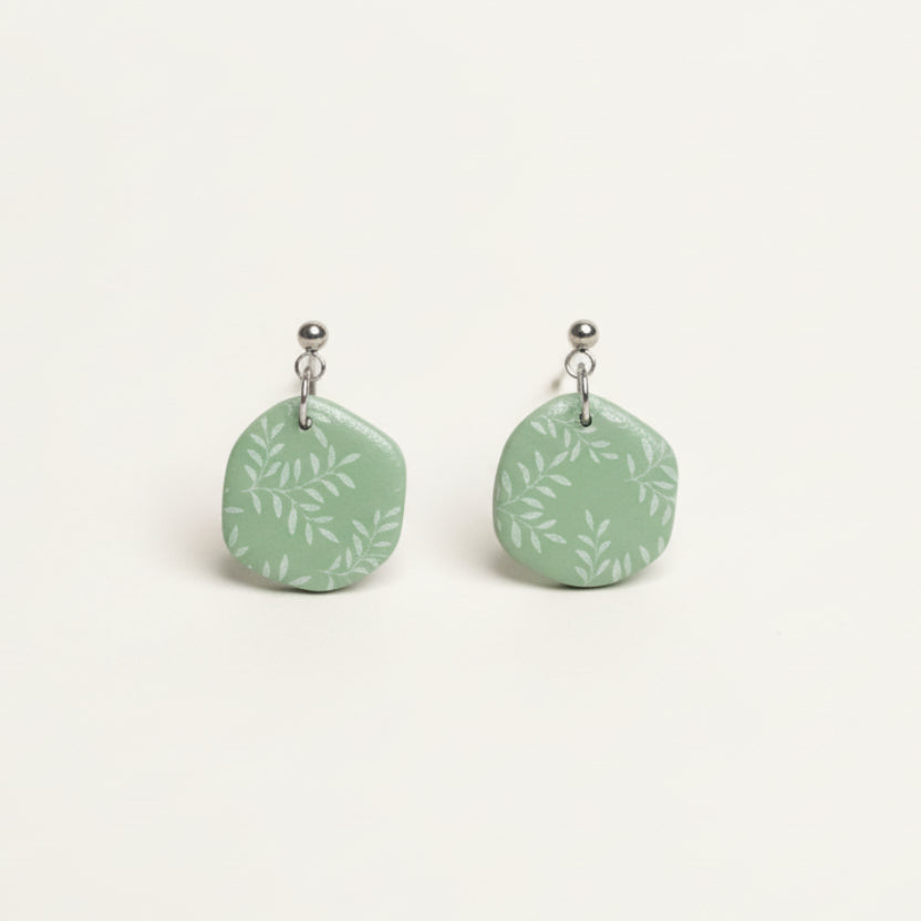 Handmade Leaf Print Pebble Earrings — polymer clay earrings made in New Zealand by Arias Design Co
