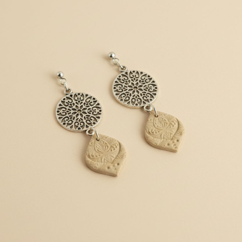 Handmade Tan Boho & Charm Earrings — polymer clay earrings made in New Zealand by Arias Design Co