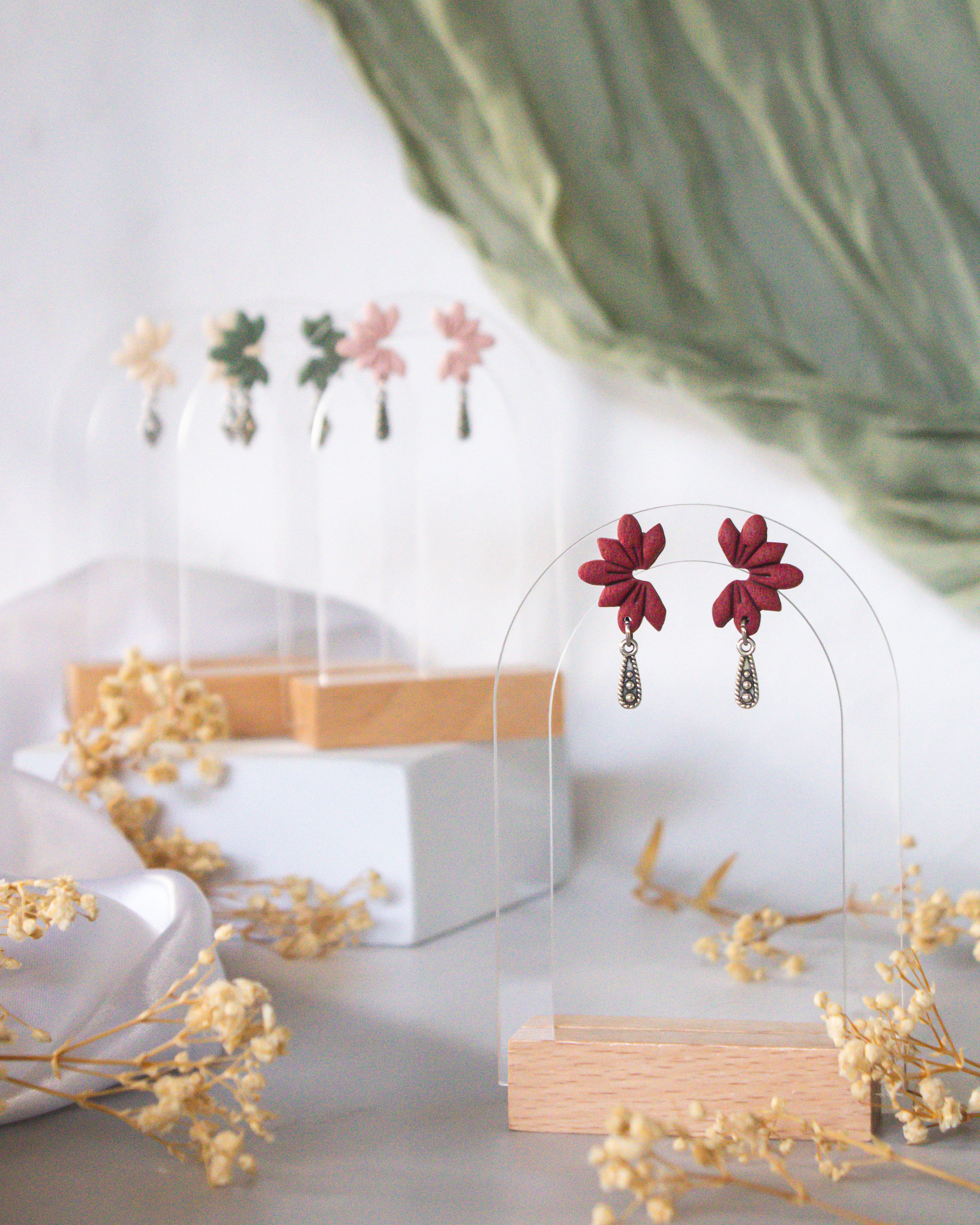 Cherry bloom polymer clay studs with Tibetan silver charm | handmade earrings New Zealand