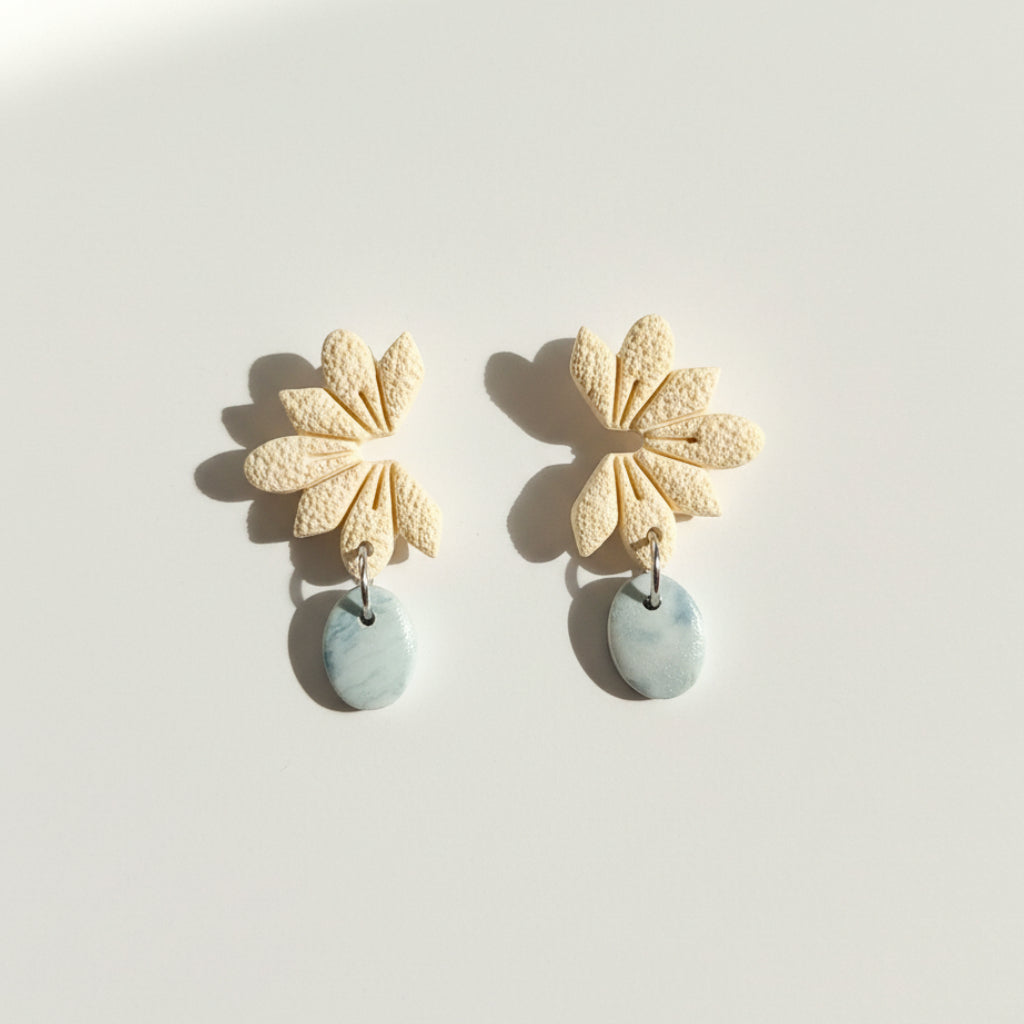 Ivory & Blue Bloom Earrings