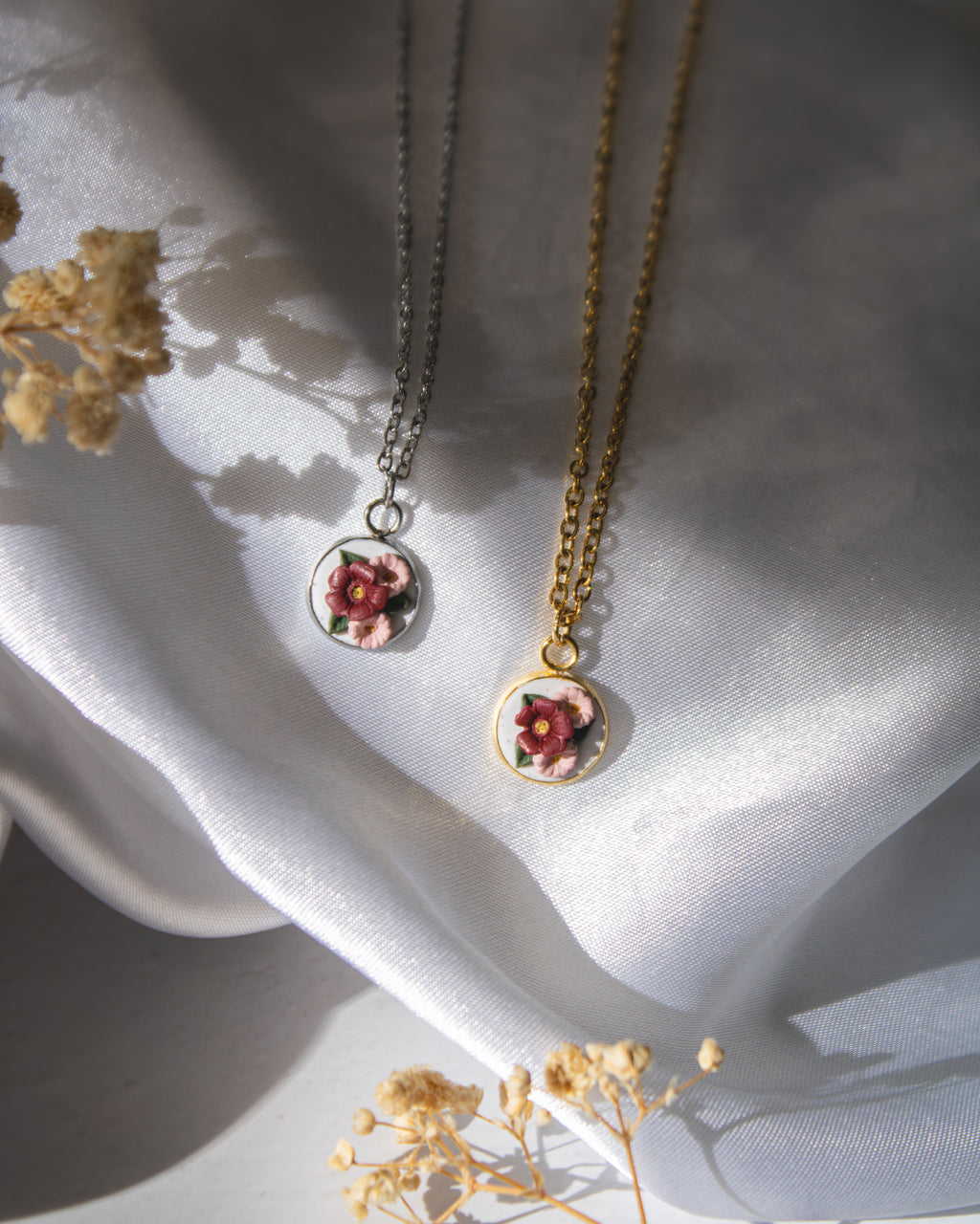 Cherry & Blush Bouquet Pendant Necklace