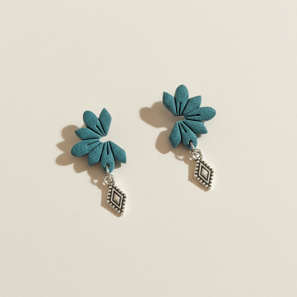 Teal Bloom & Charm Earrings