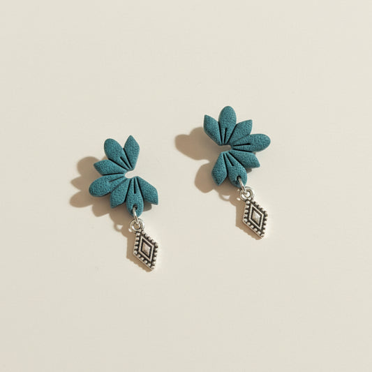 Teal Bloom & Charm Earrings