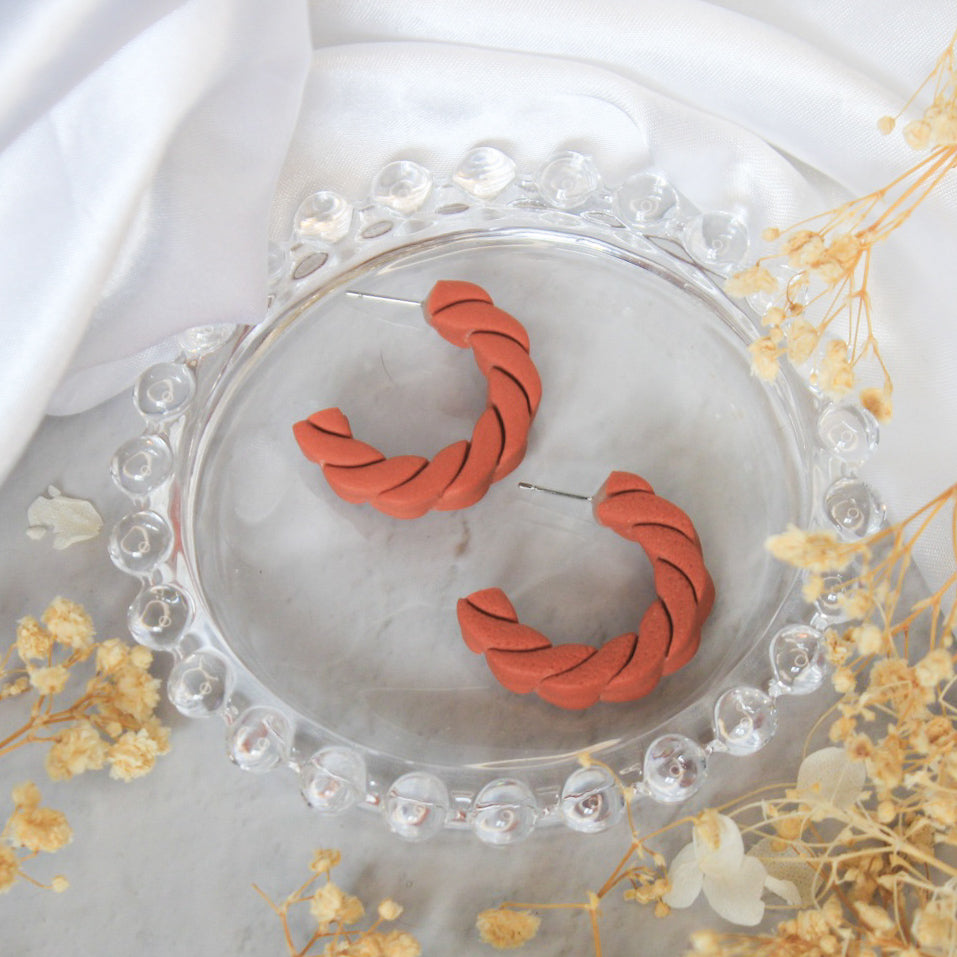 Rust chunky polymer clay hoop earrings | handmade earrings NZ