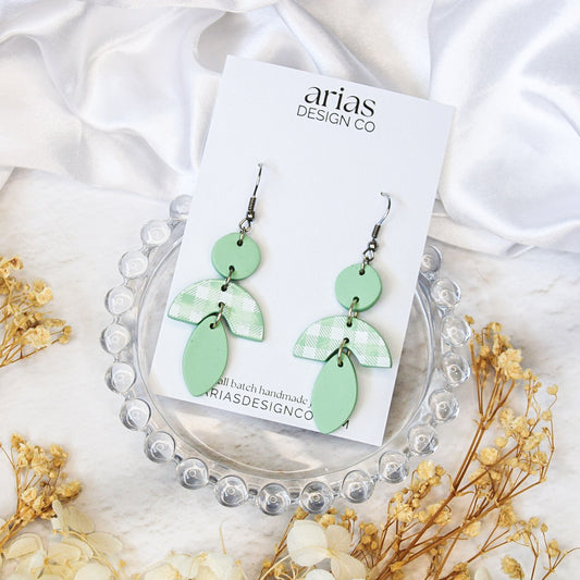 Sage gingham polymer clay earrings | Shop NZ made jewellery