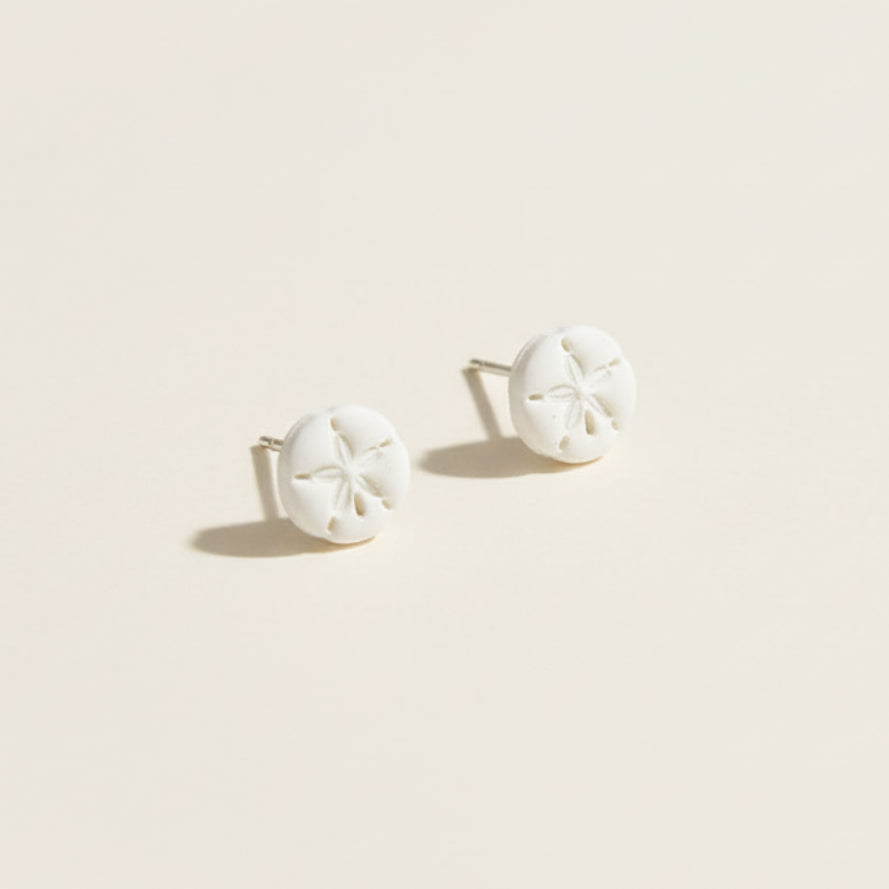 Handmade Sand Dollar Stud Earrings — polymer clay stud earrings made in New Zealand by Arias Design Co
