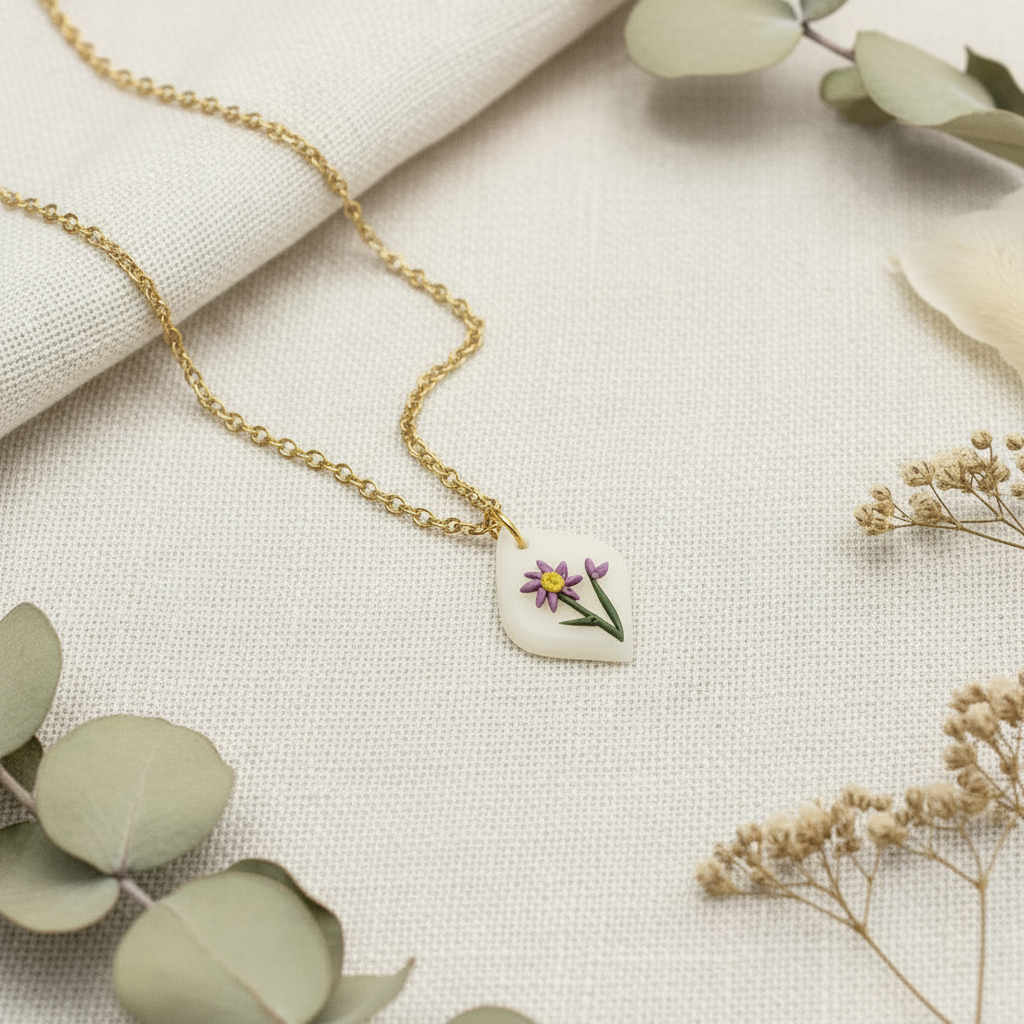 Handmade birth flower necklace for September aster flower