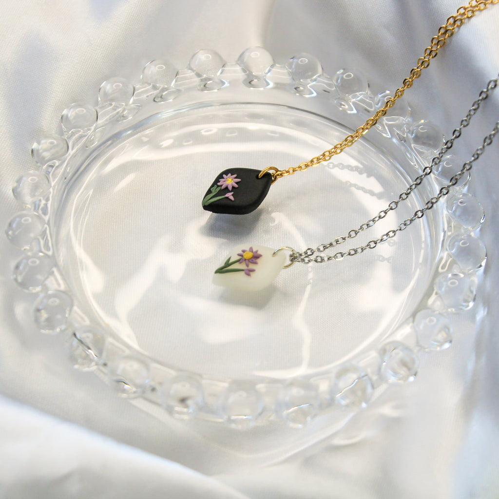 Aster birth flower necklace — handmade in NZ by Arias Design Co