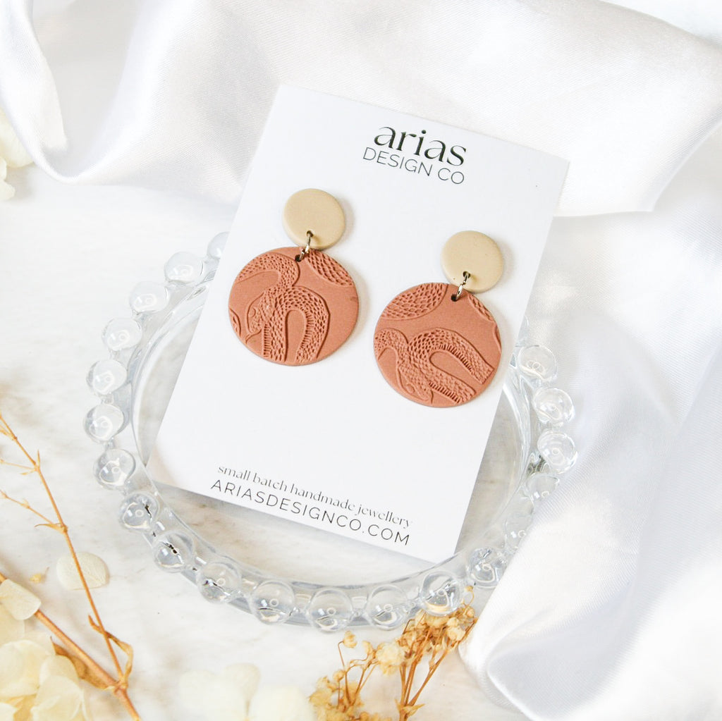 Snake texture disc earrings | Snake polymer clay earrings
