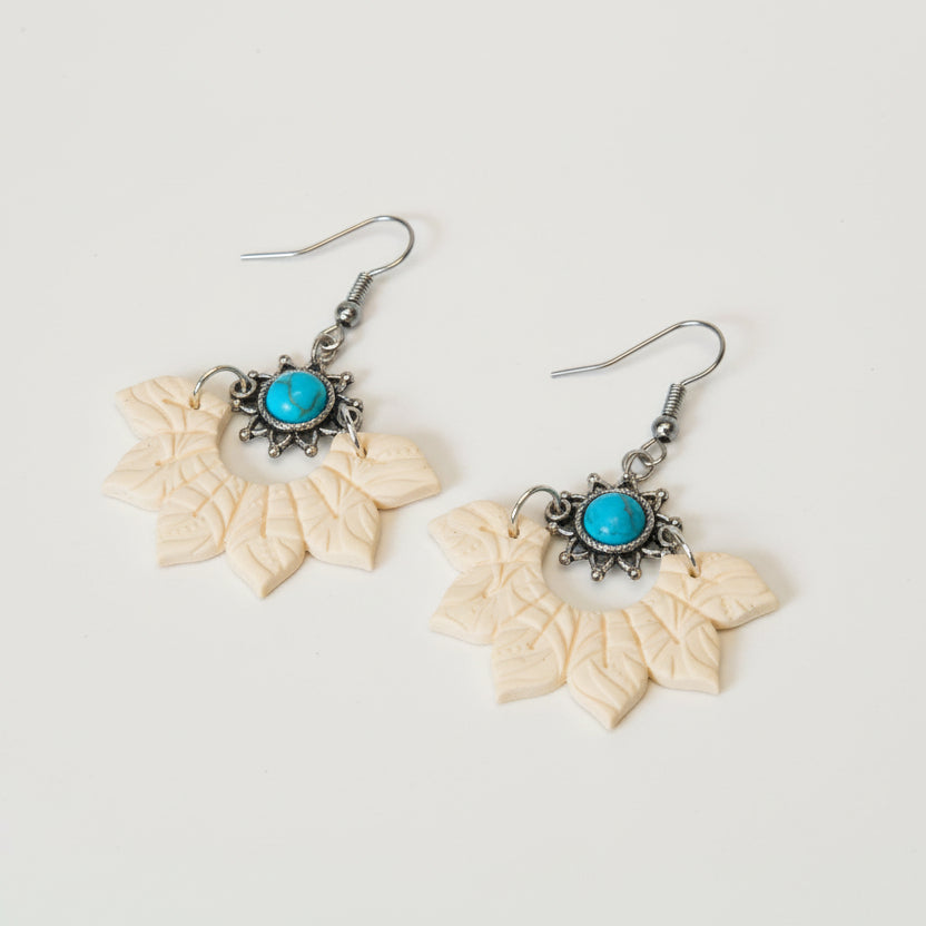 Handmade Ivory Sunburst & Charm Earrings — polymer clay earrings made in New Zealand by Arias Design Co