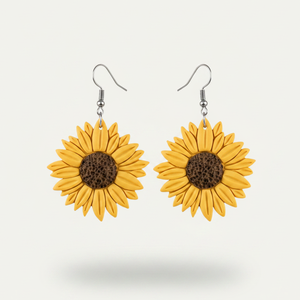 Bold handpainted sunflower statement earrings in silver | handpainted earrings NZ