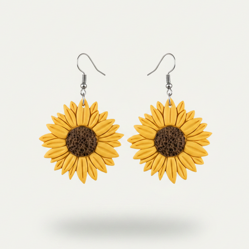 Bold handpainted sunflower statement earrings in silver | handpainted earrings NZ