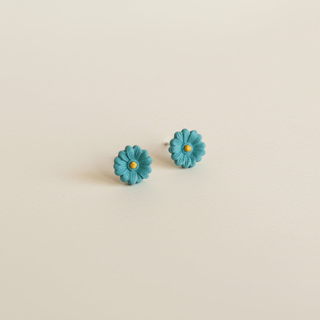 teal blue mini flower stud earrings