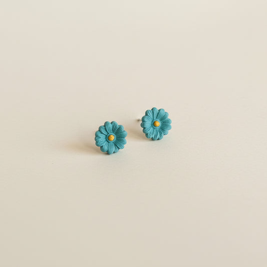 teal blue mini flower stud earrings