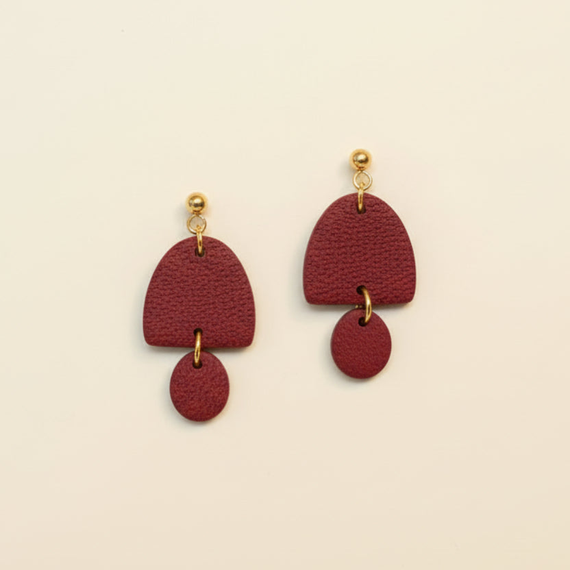 Handmade Cherry Red Woven Arch Earrings — polymer clay drop earrings made in New Zealand by Arias Design Co