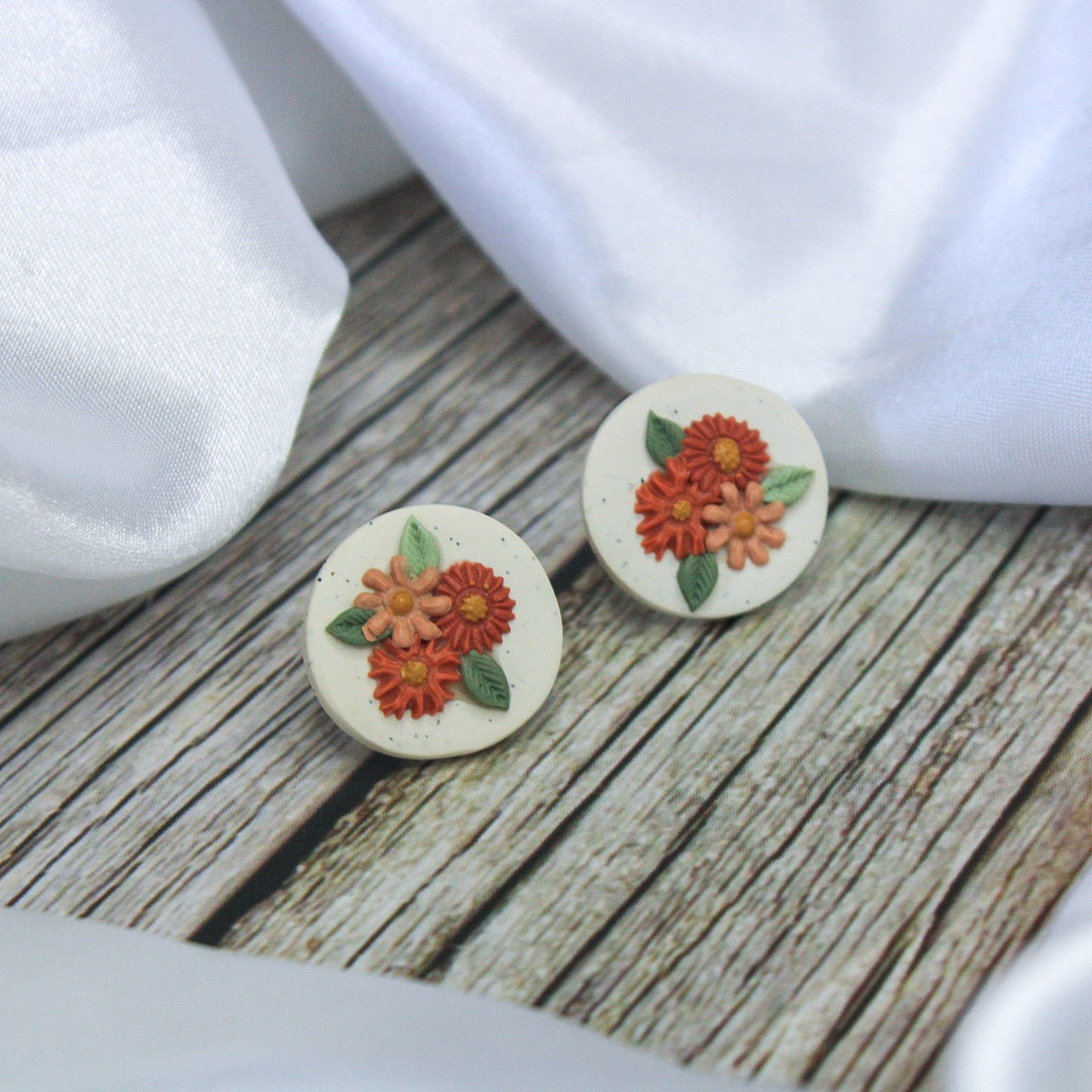 Polymer Clay Flower Stud Earrings |  Unique handmade jewellery NZ