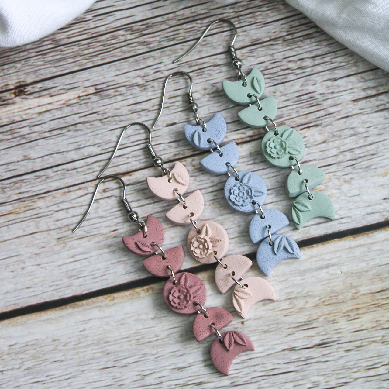 Moon phase earrings | Pastel polymer clay earrings | handmade gifts for her NZ