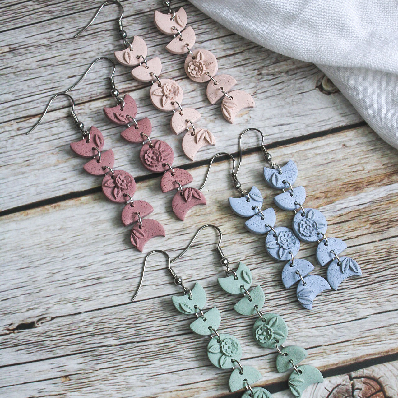 Cute selection of pastel polymer clay earrings that have been made by hand in New Zealand