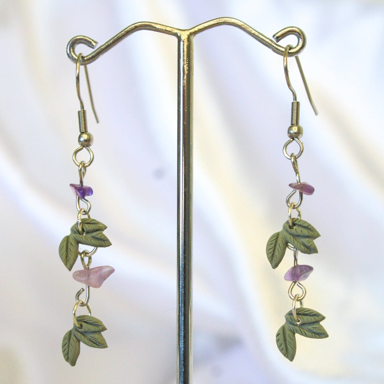 Amethyst crystal vine earrings for sensitive ears | NZ handmade jewellery