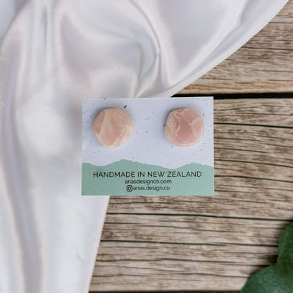 Pink handmade stud earrings | Rose quartz stud earrings NZ | Faux rose quartz earrings