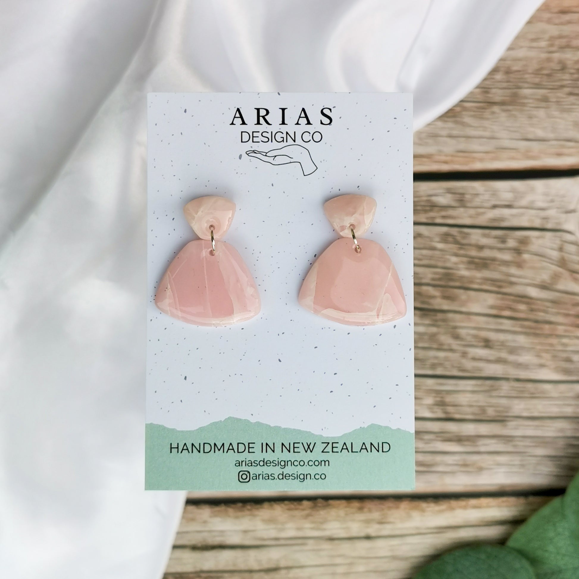 Handmade pink polymer clay earrings | Arias Design Co boho jewellery