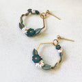 Gold hexagon frame earrings with handpainted floral trio | polymer clay earrings NZ